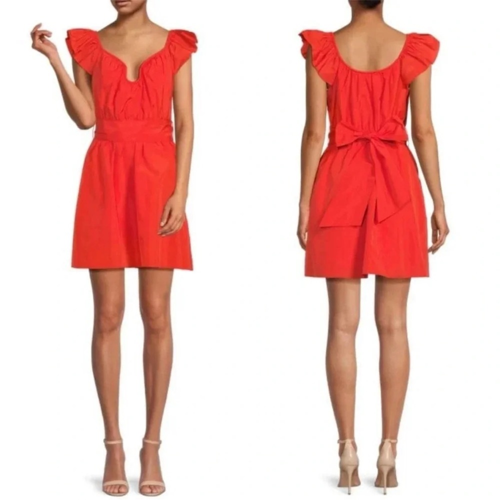 Tanya Taylor Size 6 Stacy Dress Blood Orange Flutter Sleeve Mini
